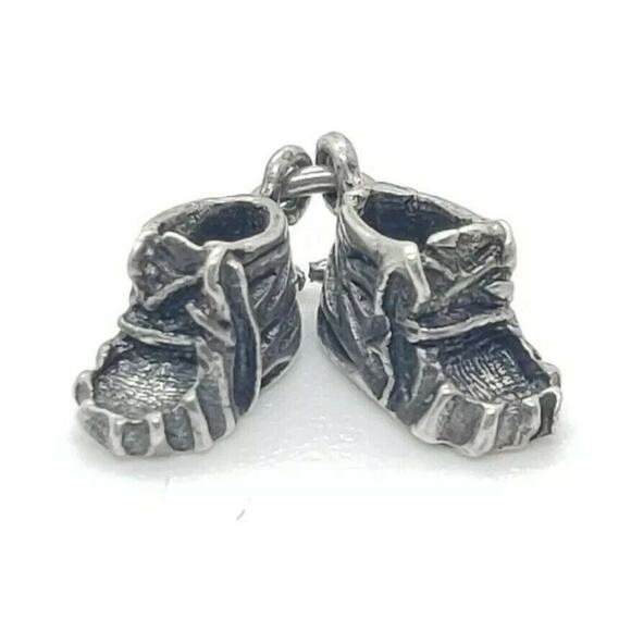 Vintage Jewelry - Vintage Charm Baby Shoes Booties Sterling Silver Tiny Pair Pendant Mom Kid
